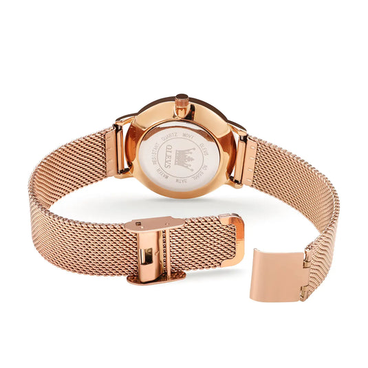 Montre Femme Bracelet Milanais or rose cadran blanc
