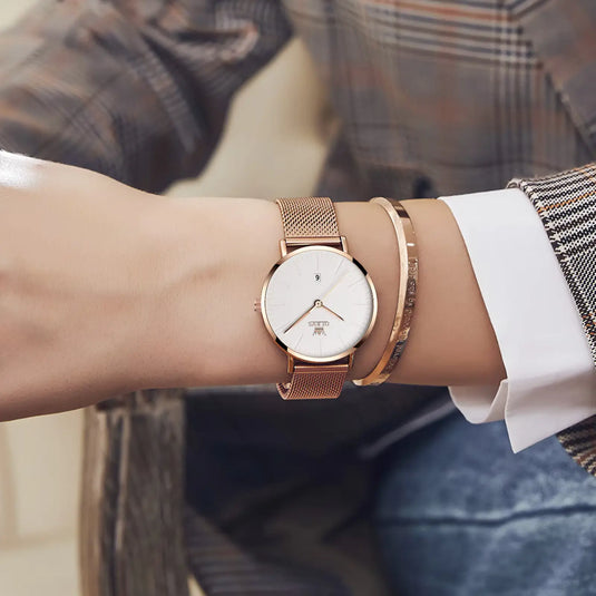 Montre Femme Bracelet Milanais or rose cadran blanc