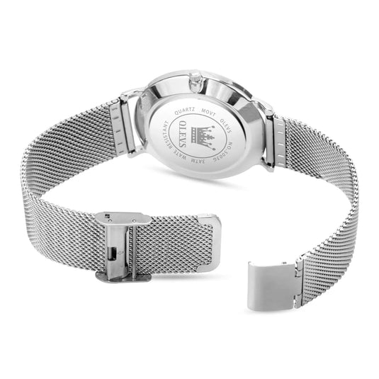 Montre Femme Bracelet Milanais Argent cadran blanc