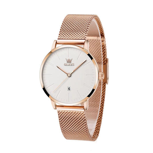 Montre Femme Bracelet Milanais or rose cadran blanc