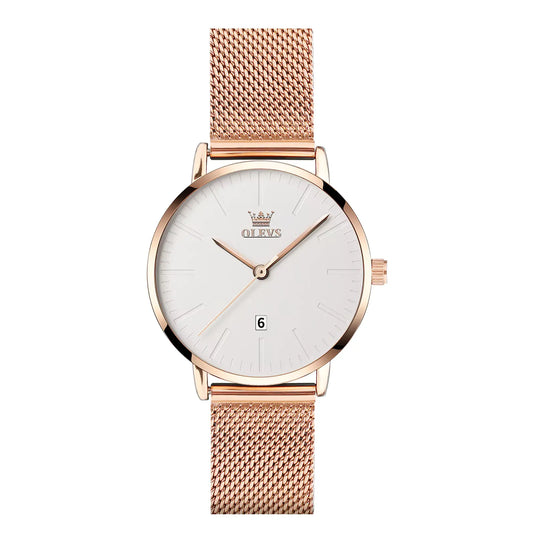 Montre Femme Bracelet Milanais or rose cadran blanc
