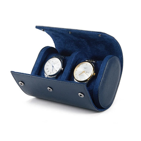 Étui montre cuir bleu pour 2 montres