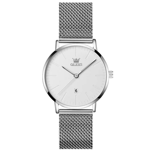 Montre Femme Bracelet Milanais Argent cadran blanc