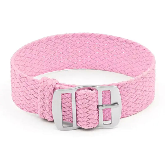 bracelet montre nylon tressé rose tissu perlon