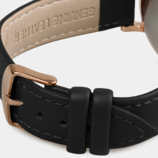 montre femme bracelet cuir noir 3