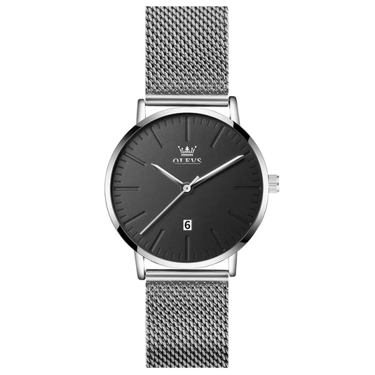 Montre Femme Bracelet Milanais Argent cadran noir