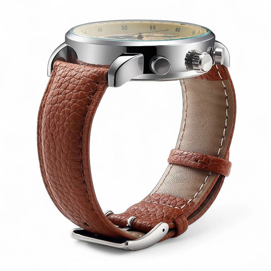 photo bracelet montre cuir grainé marron