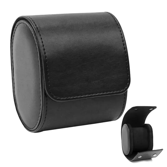 Étui 1 montre cuir noir vue ouvert et fermé