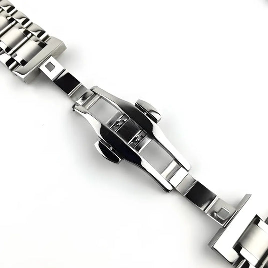 Bracelet montre acier inoxydable argent photo fermoir papillon