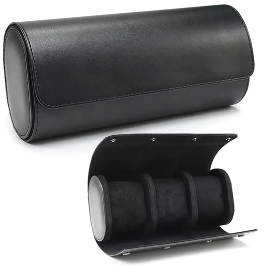 Étui 3 montres cuir noir vue ouvert et fermé