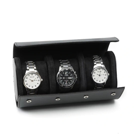 Étui pour 3 montres en cuir noir