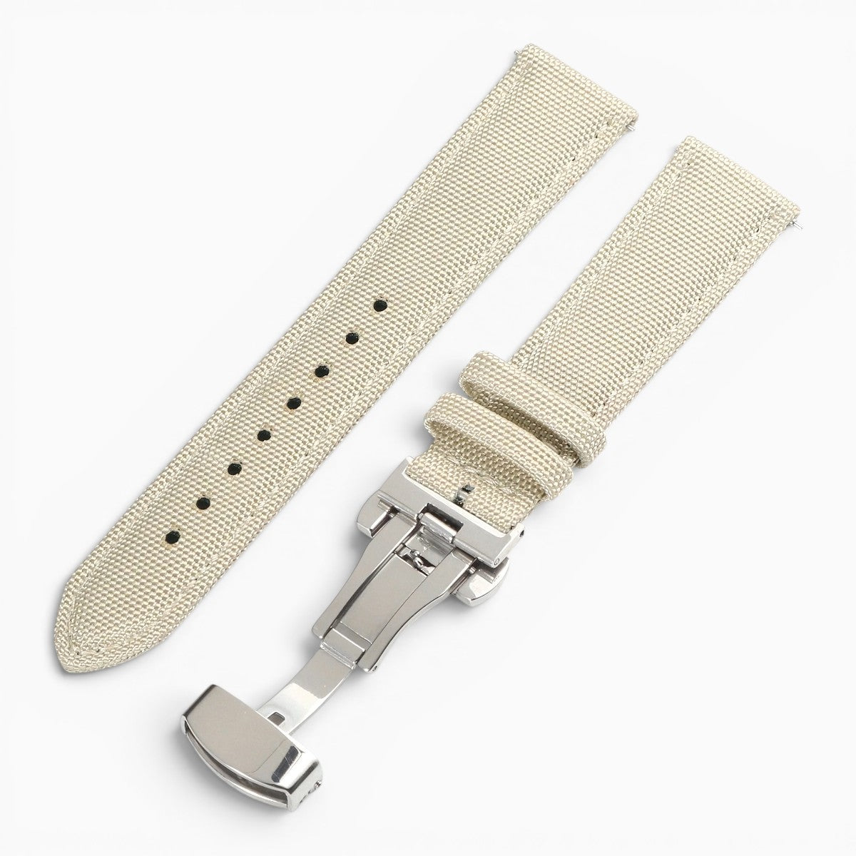 Bracelet montre toile de voile avec fermoir papillon beige