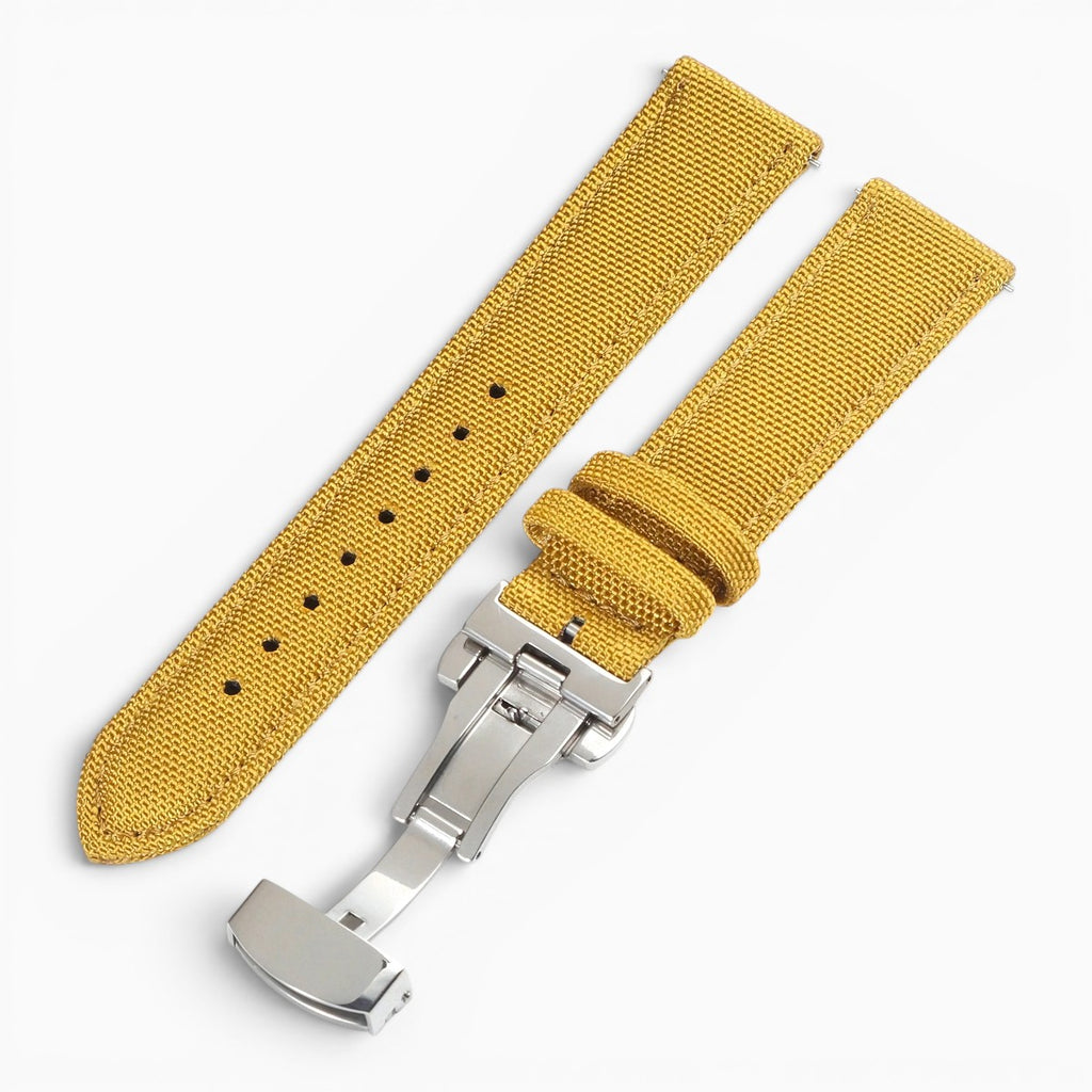 Bracelet montre toile de voile avec fermoir papillon jaune