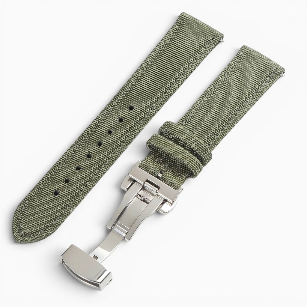Bracelet montre toile de voile avec fermoir papillon kaki