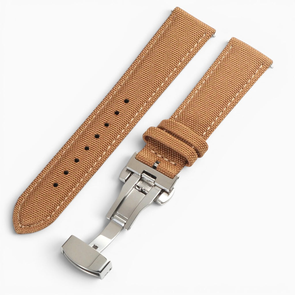 Bracelet montre toile de voile avec fermoir papillon marron