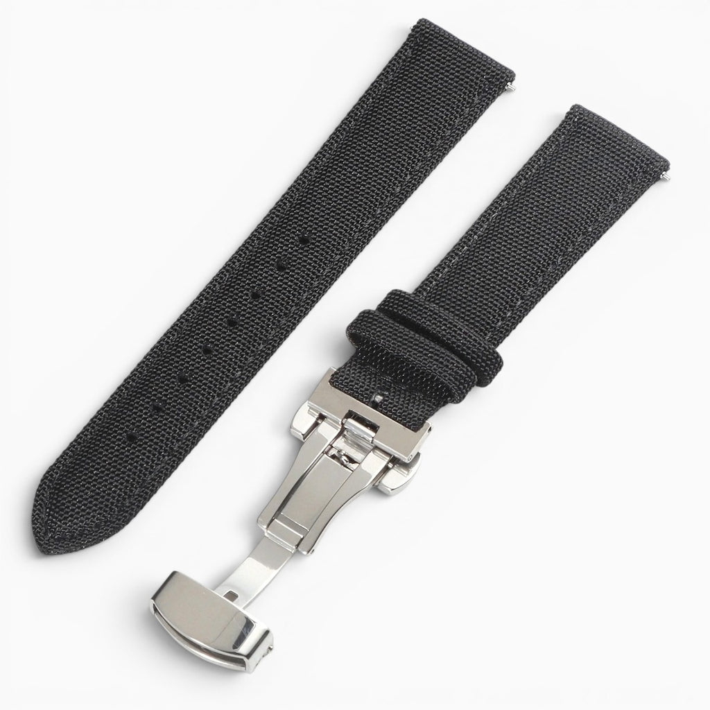 Bracelet montre toile de voile avec fermoir papillon noir