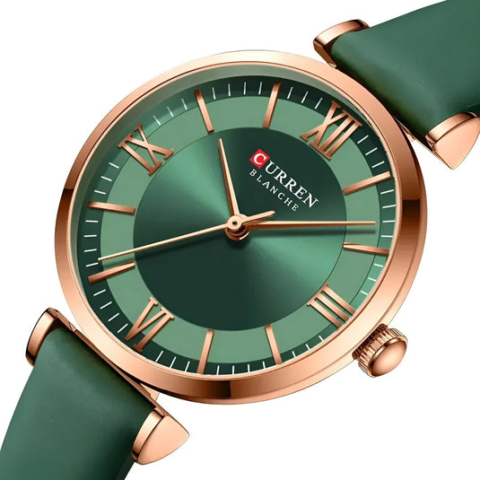 Montre Femme Cadran Vert, Bracelet en Cuir Vert • ÉMERAUDE