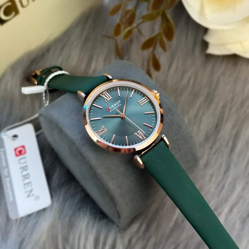 montre femme cadran vert bracelet cuir vert 4