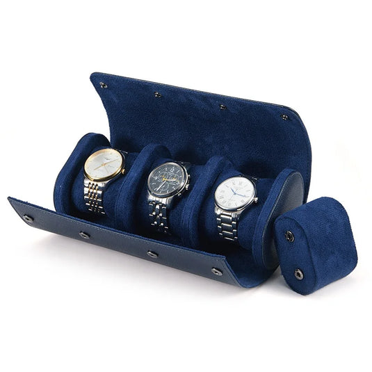 Étui montre cuir bleu coussin amovible