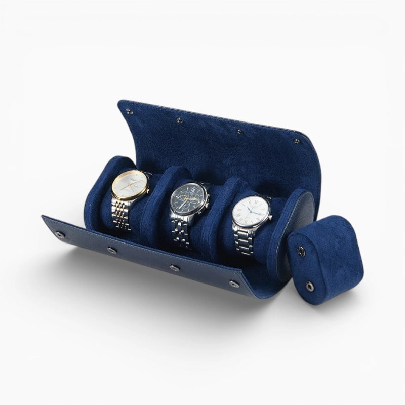 Étui Voyage Montre en Cuir Bleu