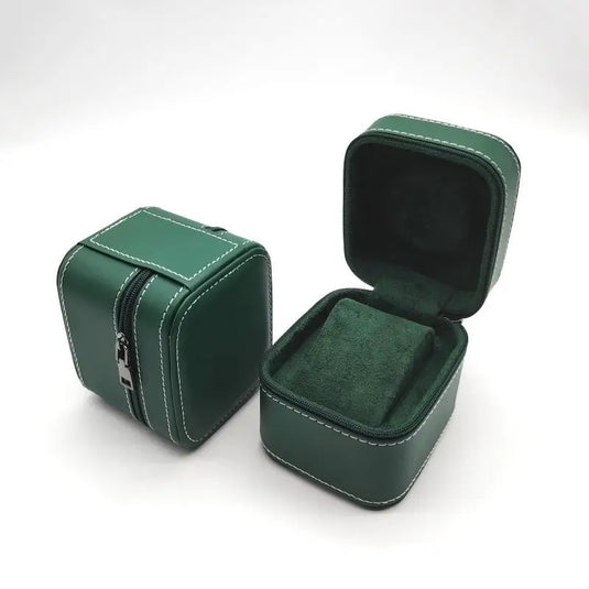 etui montre cuir vert fermeture zippee