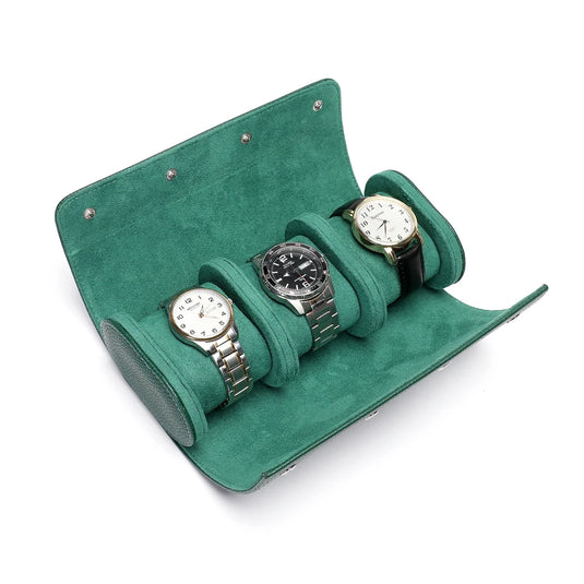 Étui montre cuir vert pour 3 montres