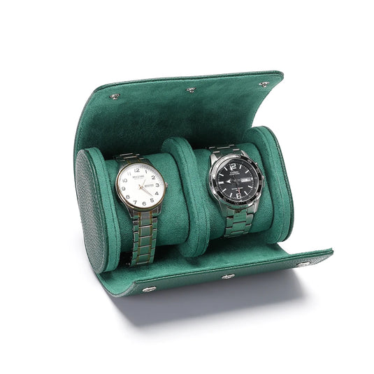 Étui montre cuir vert pour 2 montres