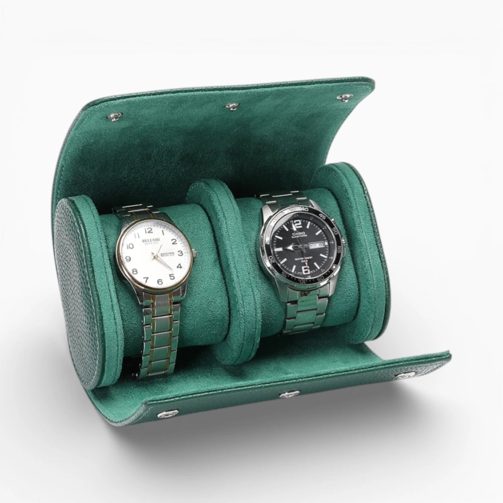 Étui Voyage Montre en Cuir Vert