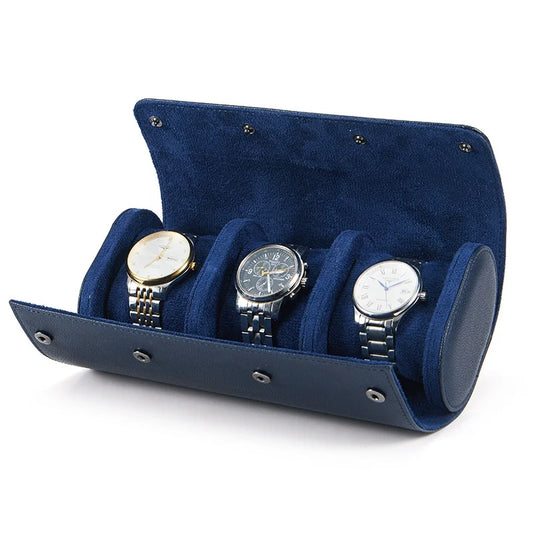 Étui montre cuir bleu pour 3 montres