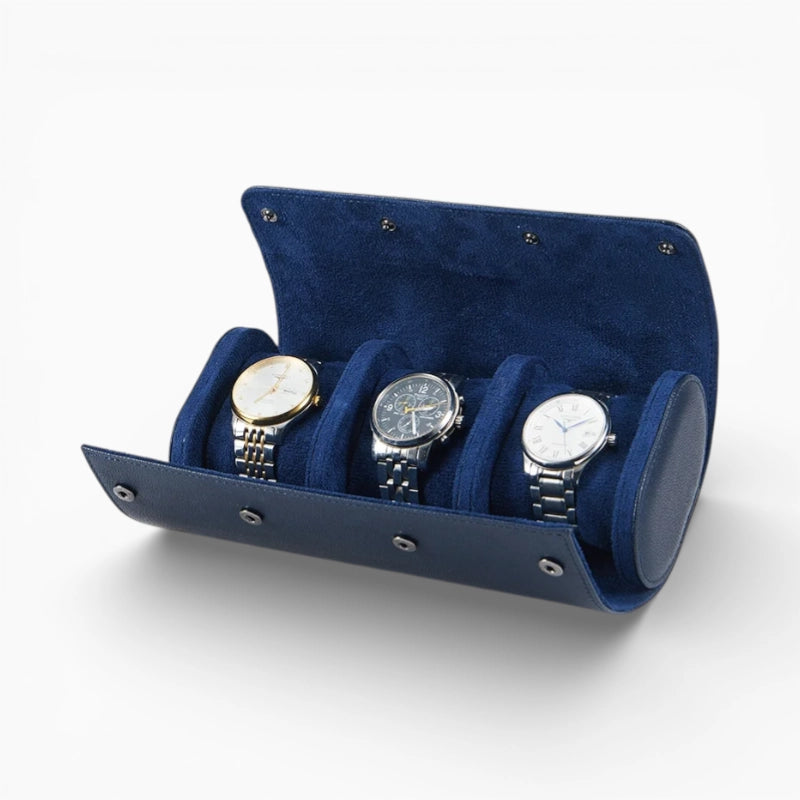 Étui Voyage Montre en Cuir Bleu