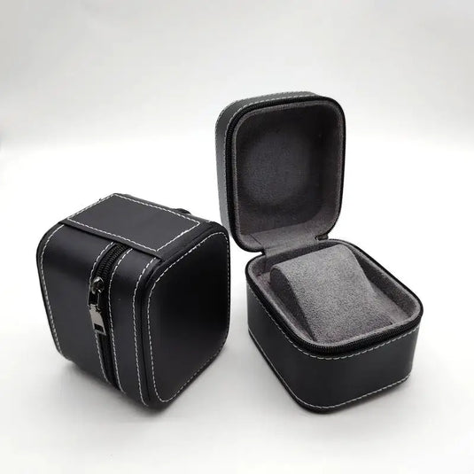 etui montre cuir noir fermeture zippee