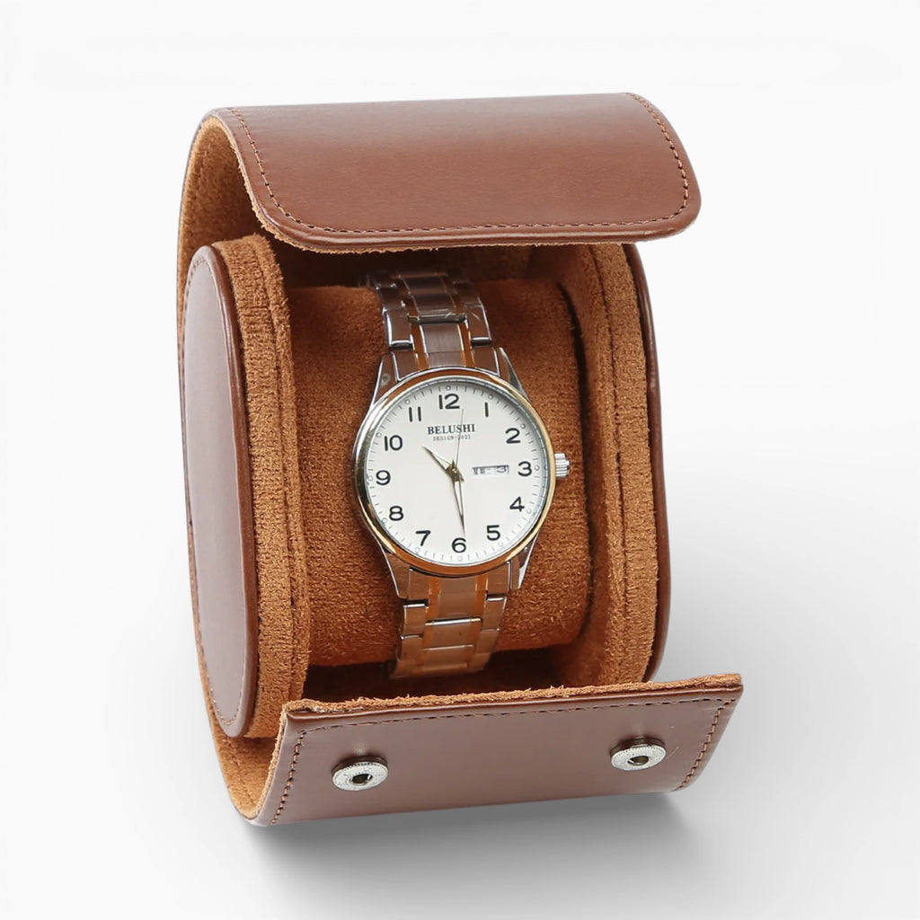 Étui Voyage Montre en Cuir Marron