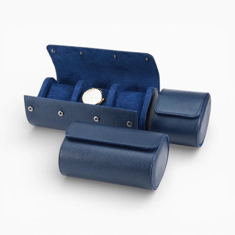 Étui Voyage Montre en Cuir Bleu