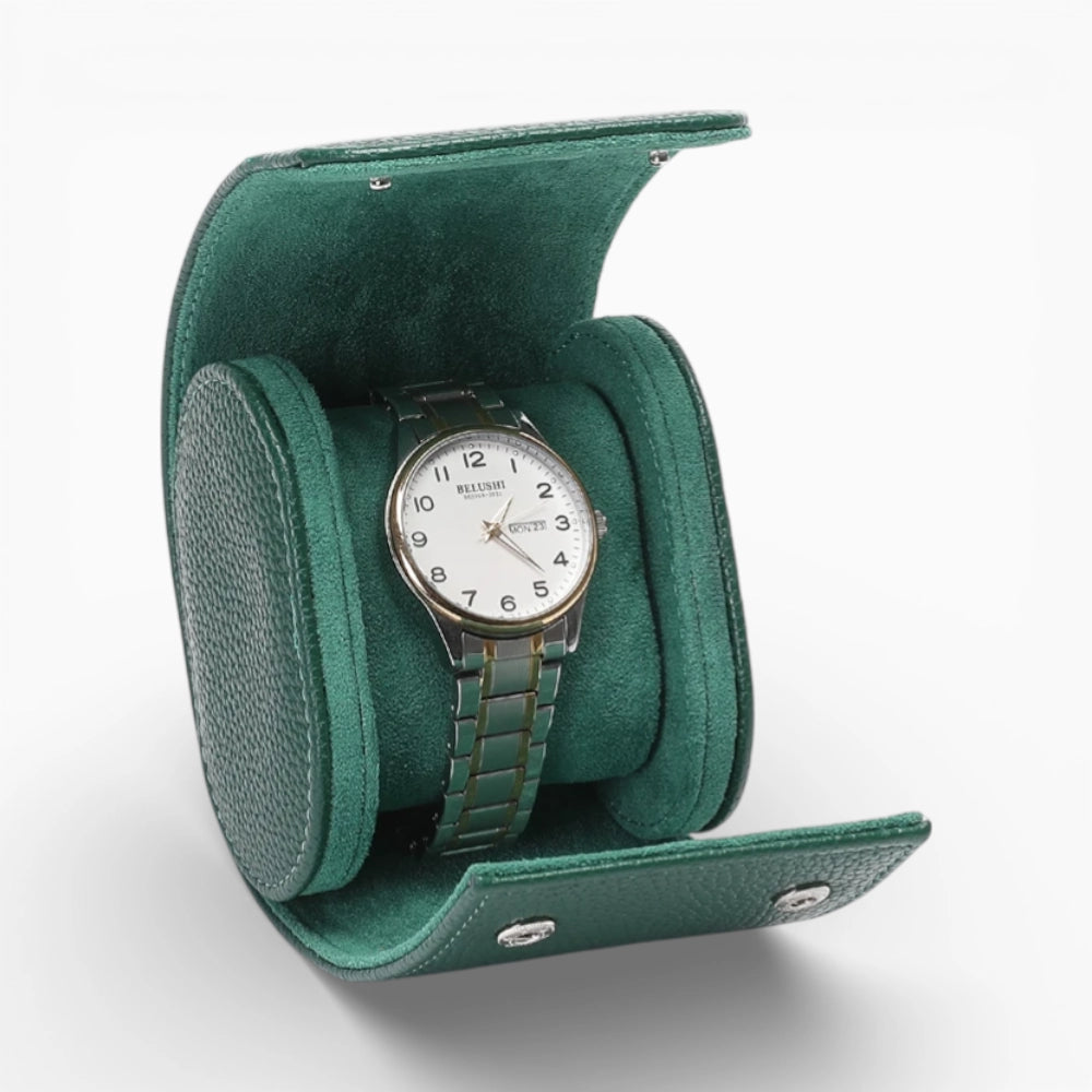 Étui Voyage Montre en Cuir Vert