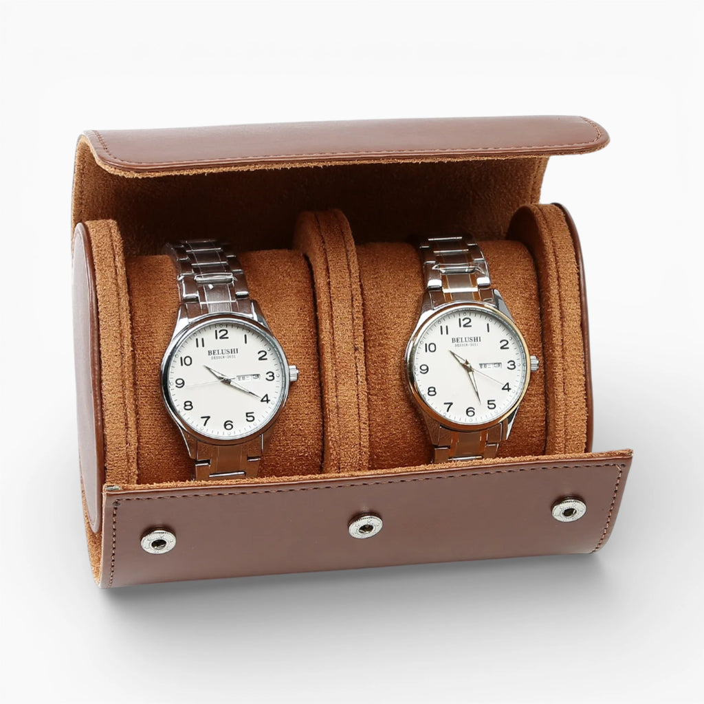 Étui Voyage Montre en Cuir Marron
