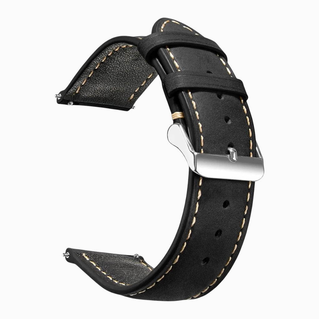 bracelet montre cuir artisanal noir