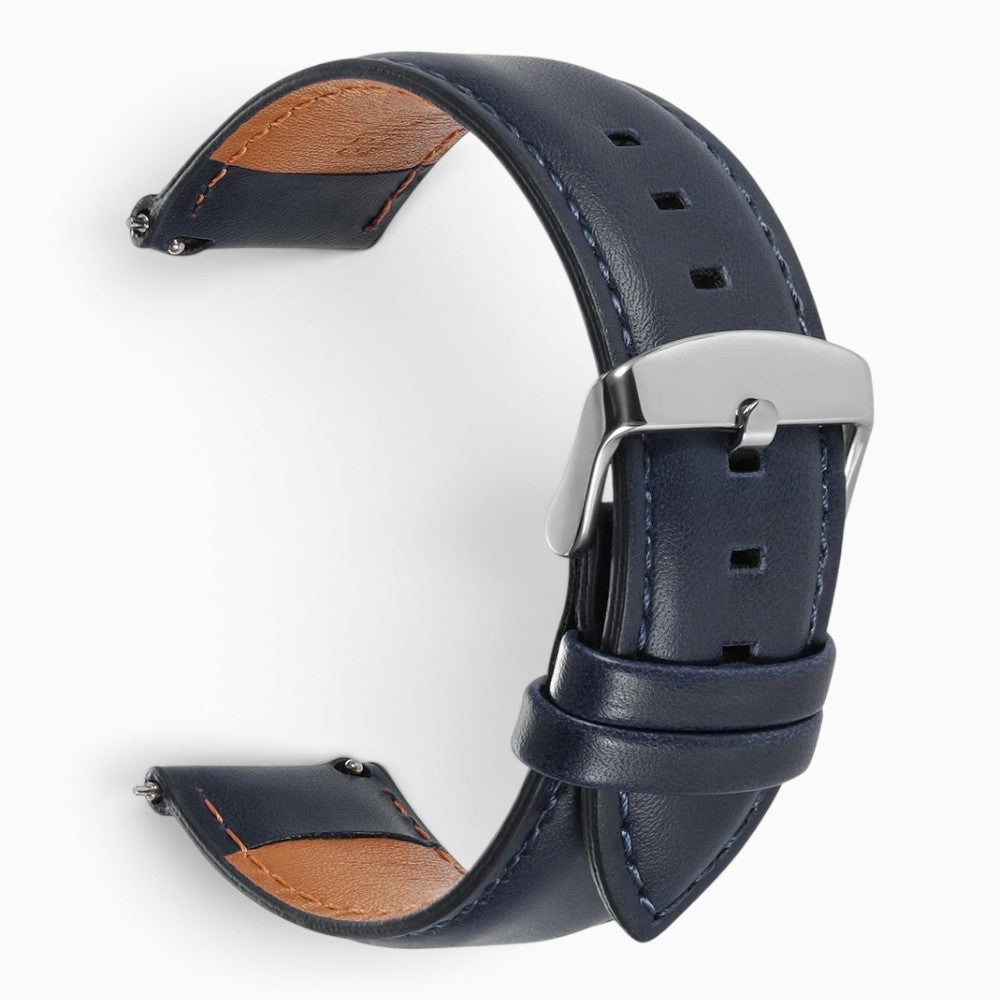 bracelet montre cuir bleu marine boucle argentee