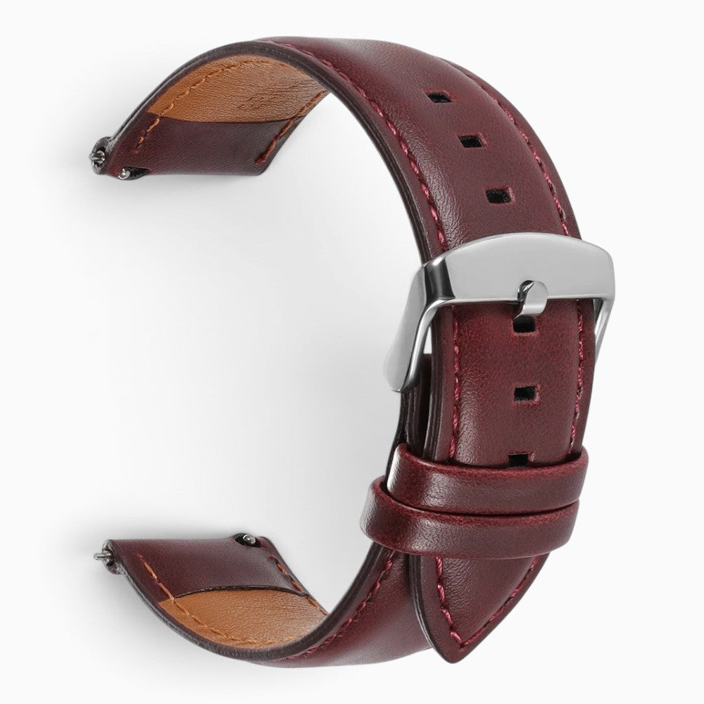 bracelet montre cuir bordeaux boucle argentee