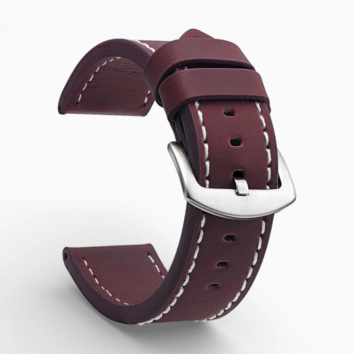 bracelet montre cuir épais bordeaux