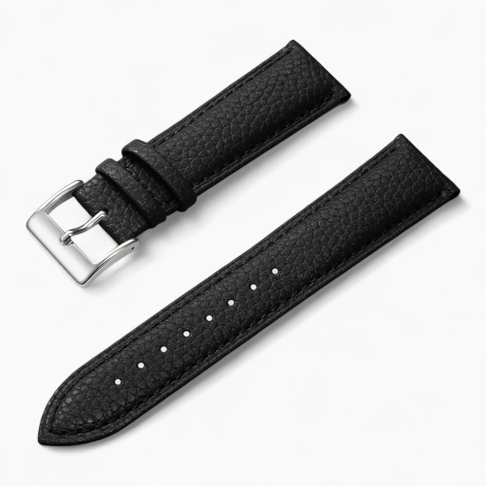 bracelet montre cuir grainé noir