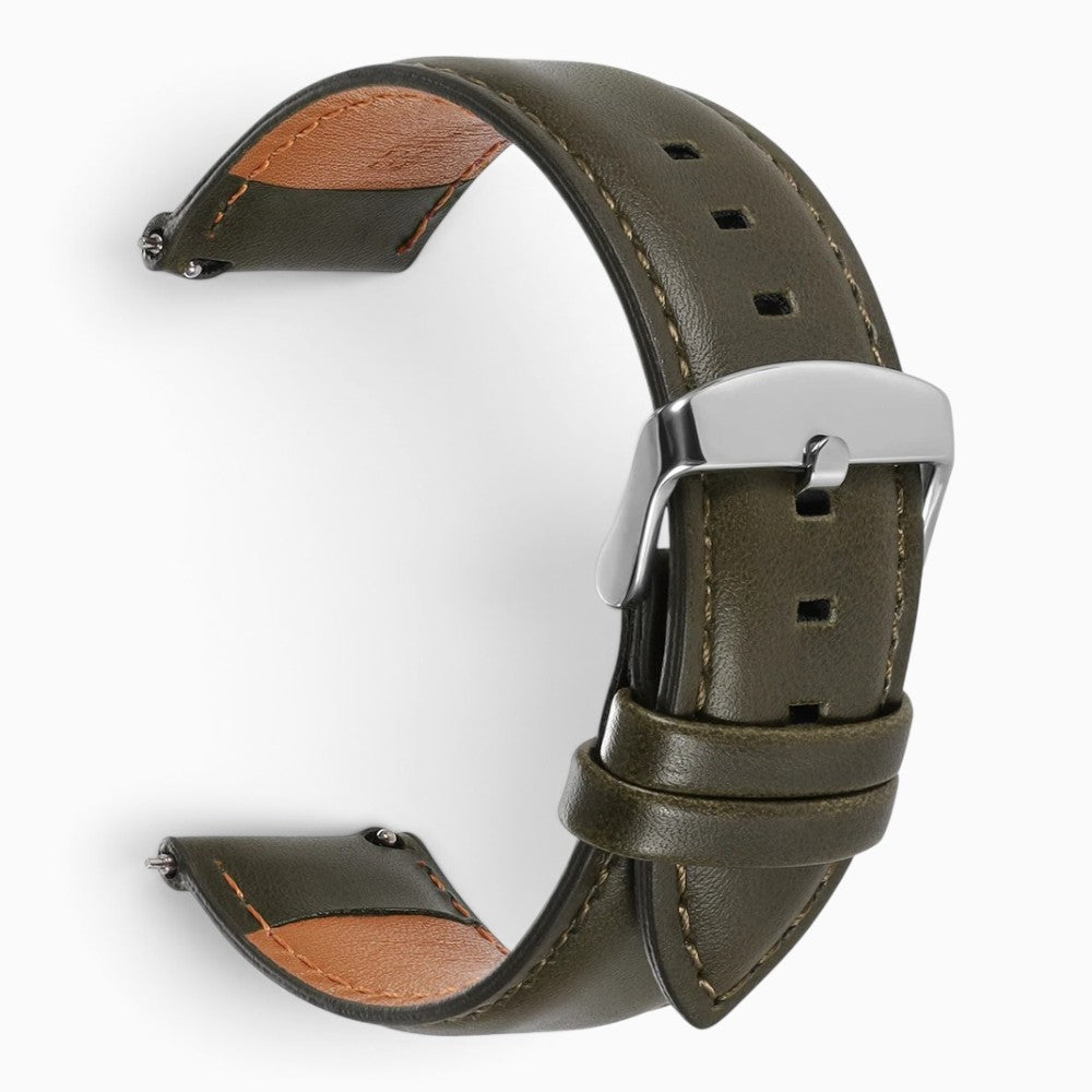 bracelet montre cuir kaki boucle argentee