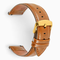 bracelet montre cuir marron clair boucle dorée