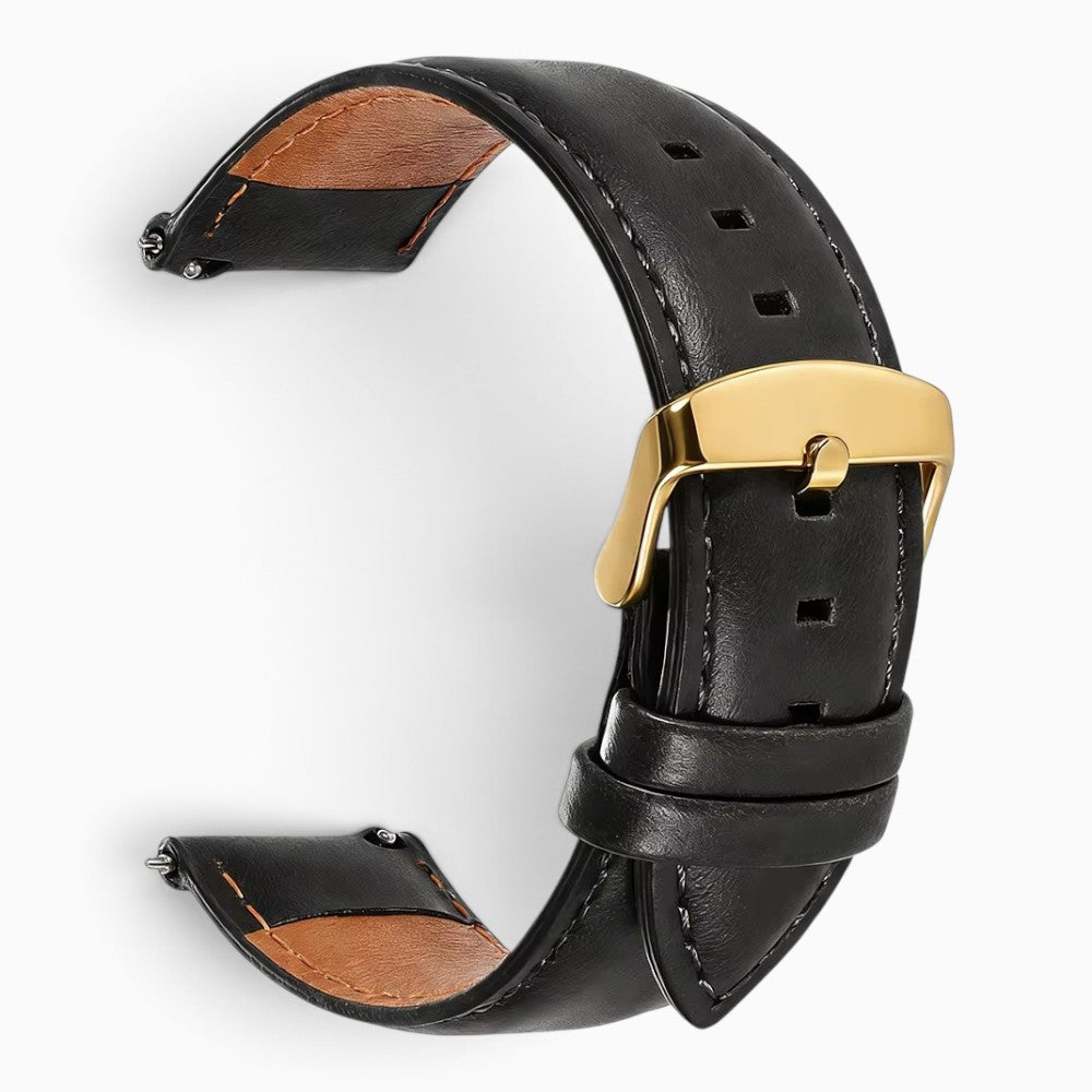 bracelet montre cuir noir boucle dorée