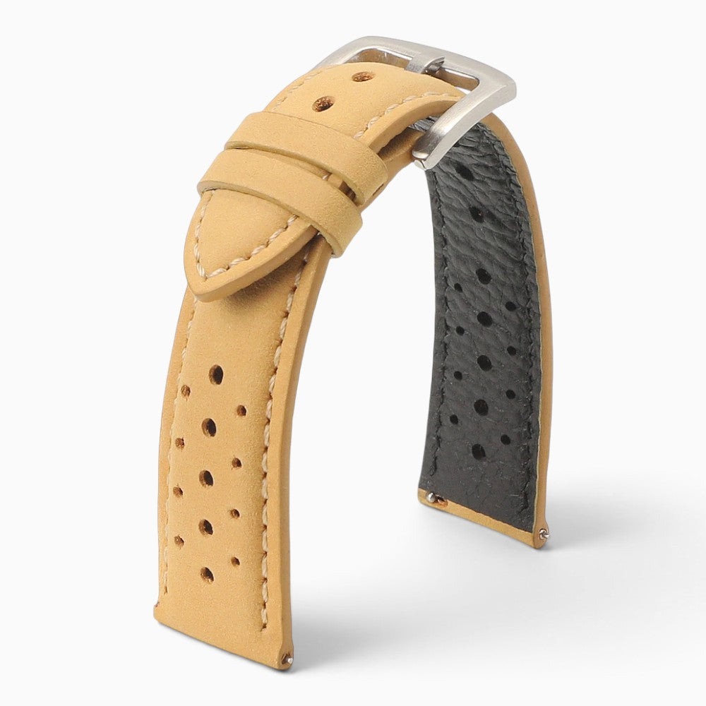 bracelet montre cuir perforé beige