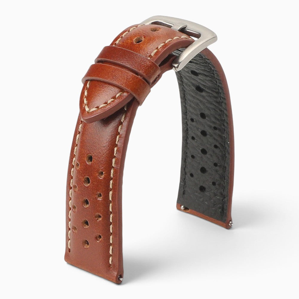 bracelet montre cuir perforé marron