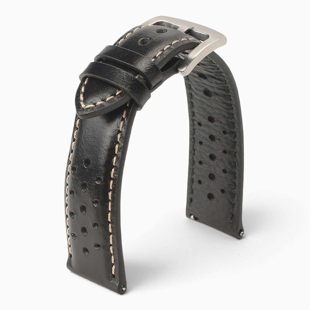 bracelet montre cuir perforé noir