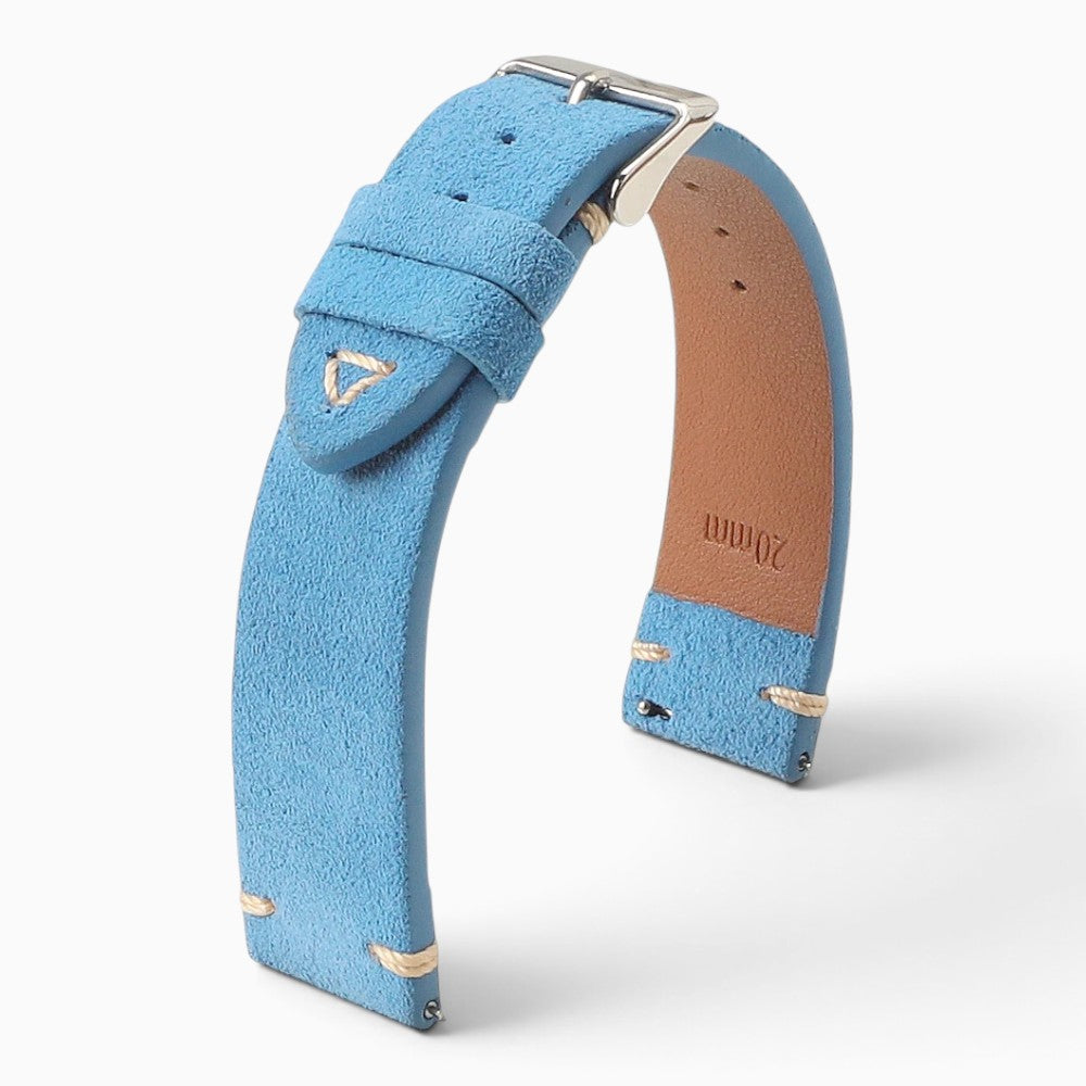 bracelet montre cuir suédé bleu ciel