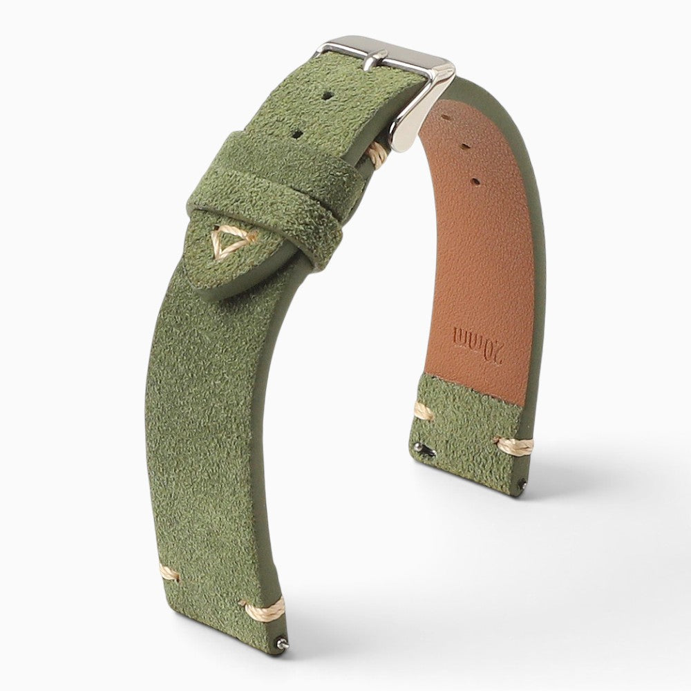 bracelet montre cuir suédé kaki
