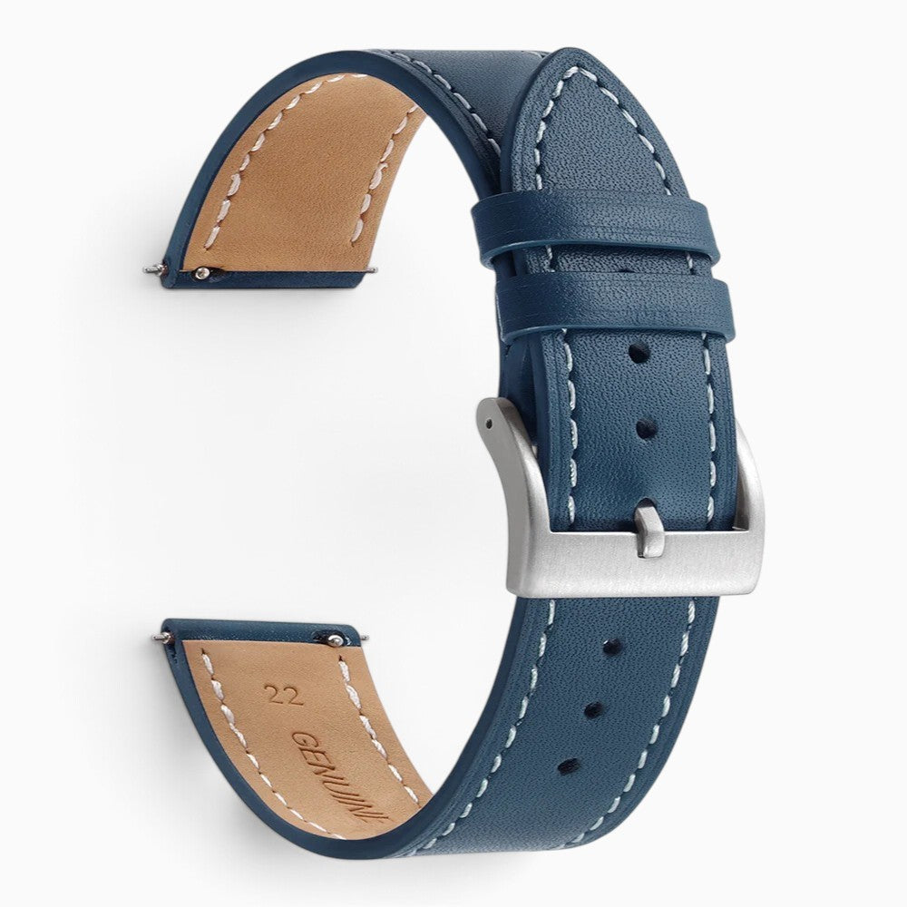 Bracelet montre cuir surpiqué bleu marine
