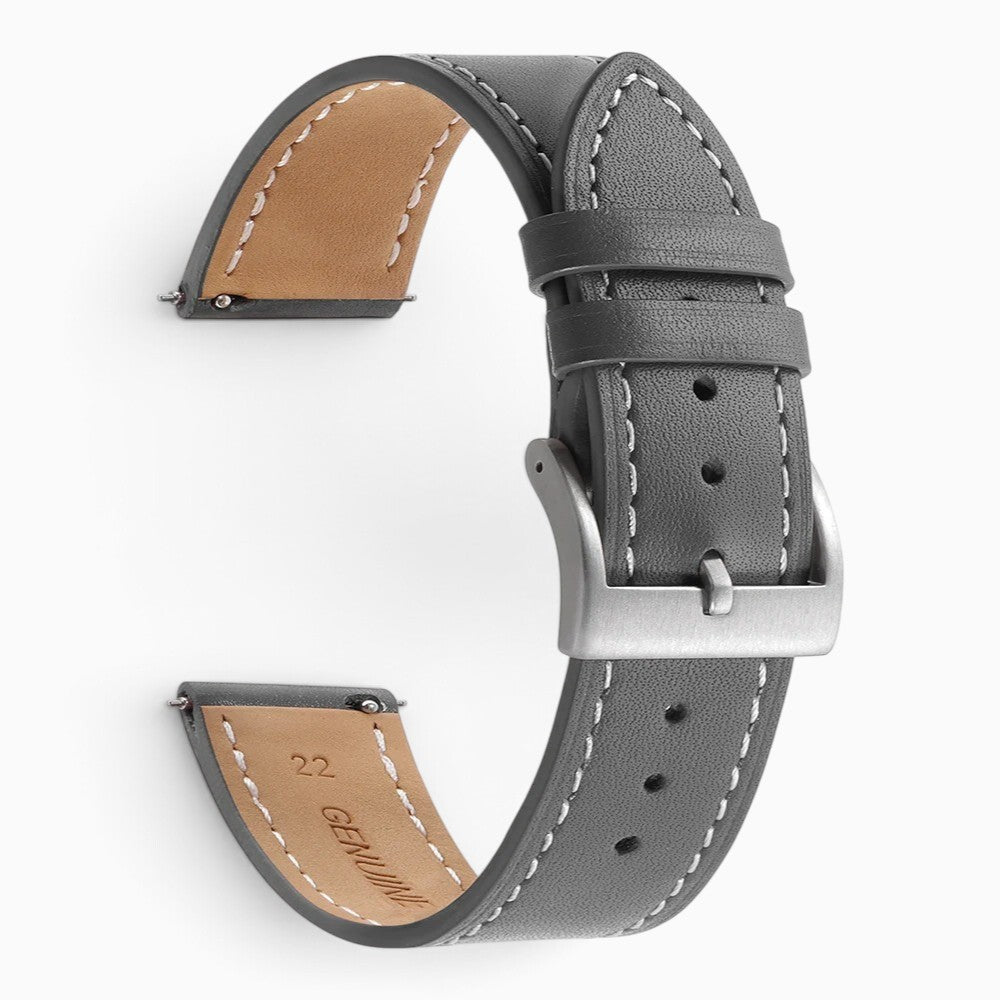 Bracelet montre cuir surpiqué gris
